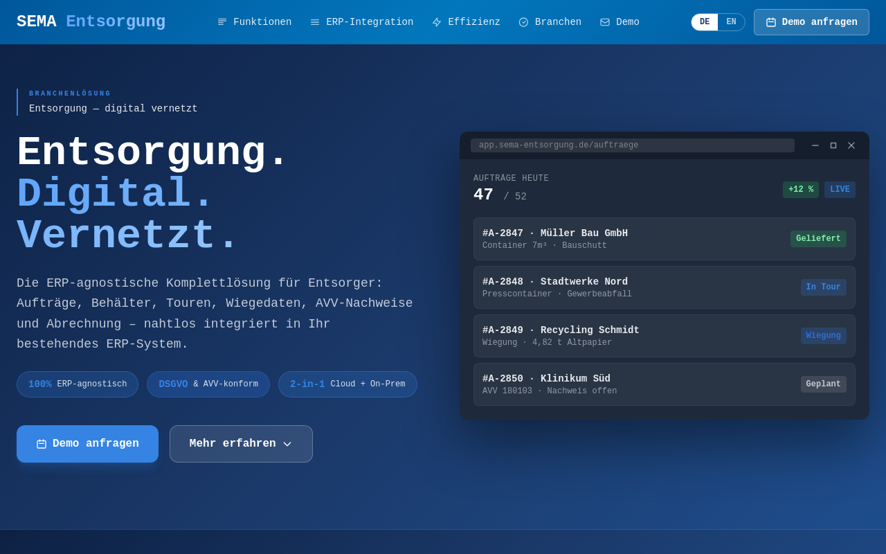 Vorschau der Landingpage SEMA Entsorgung