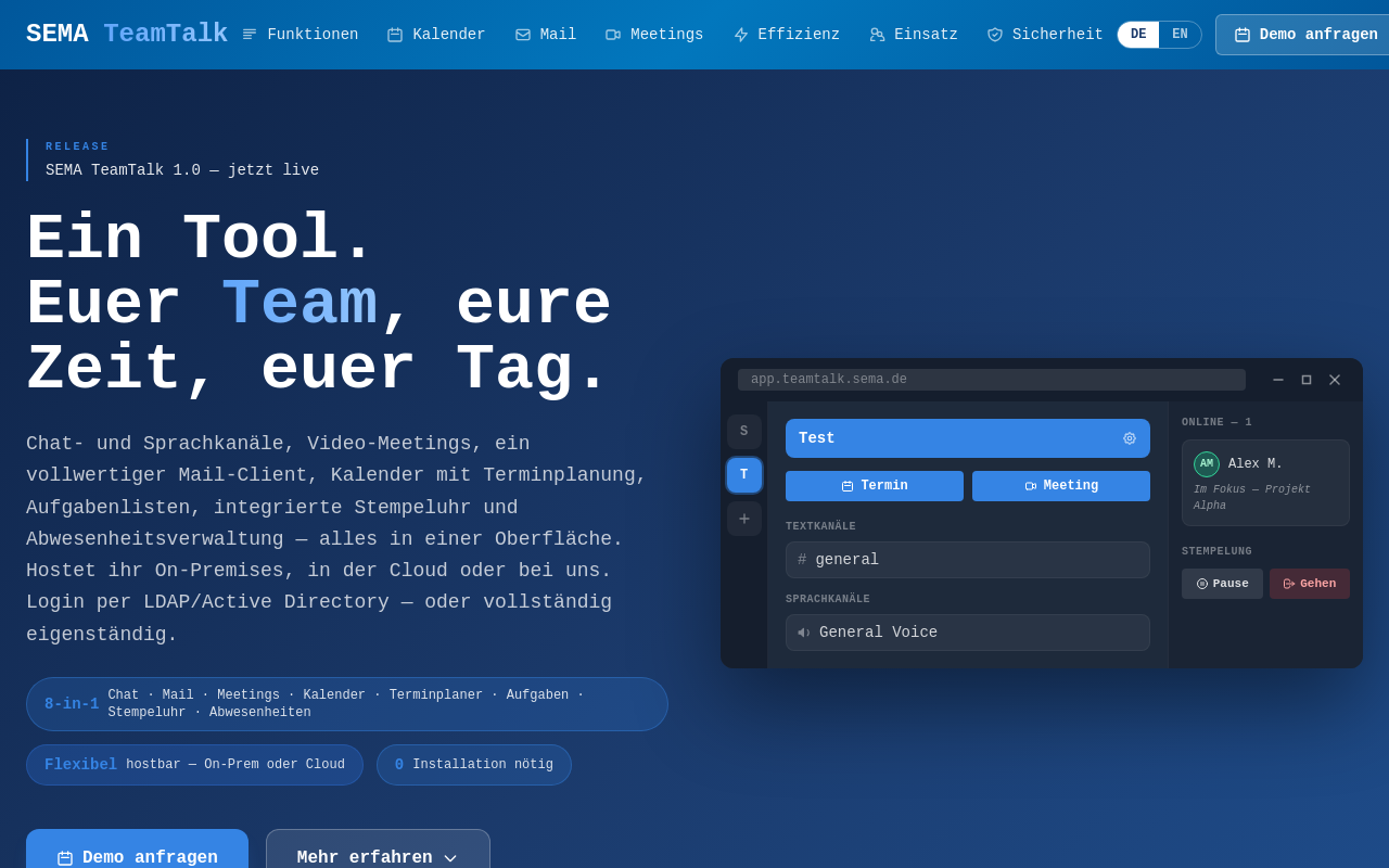 Vorschau der Landingpage SEMA TeamTalk